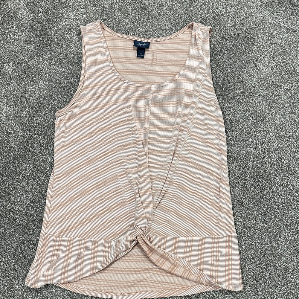 Daytrip  Tan and White Striped Twist Tank Top